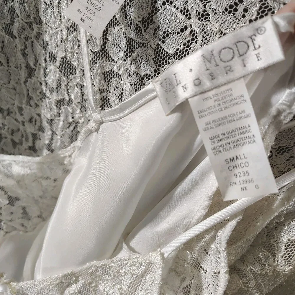 Vintage White Lace Nightgown Set Size S Sheer Robe Satin Slip Romantic Bridal - Picture 8 of 12